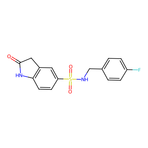 N-[(4-fluorophenyl)methyl]-2-oxo-1,3-dihydroindole-5-sulfonamide structure