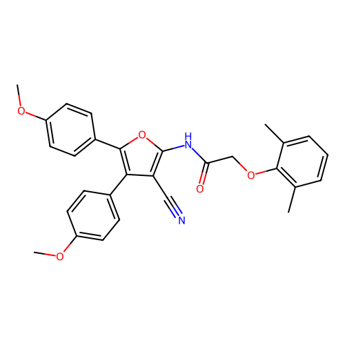 N-[3-cyano-4,5-bis(4-methoxyphenyl)furan-2-yl]-2-(2,6-dimethylphenoxy)acetamide structure