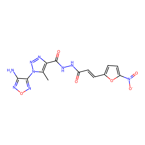 (E)-1-(4-amino-1,2,5-oxadiazol-3-yl)-5-methyl-N'-(3-(5-nitrofuran-2-yl)acryloyl)-1H-1,2,3-triazole-4-carbohydrazide structure