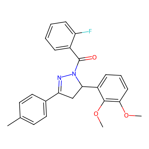 (5-(2,3-dimethoxyphenyl)-3-(p-tolyl)-4,5-dihydro-1H-pyrazol-1-yl)(2-fluorophenyl)methanone structure