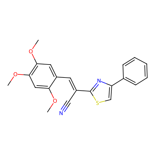 (2E)-2-(4-phenyl-1,3-thiazol-2-yl)-3-(2,4,5-trimethoxyphenyl)prop-2-enenitrile structure