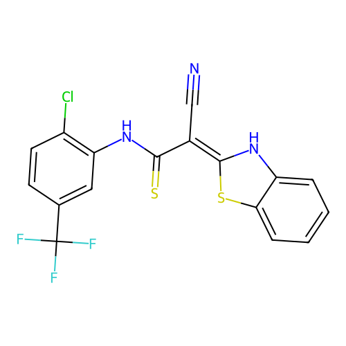 2-Benzothiazol-2-yl-3-(2-chloro-5-trifluoromethyl-phenylamino)-3-mercapto-acrylonitrile structure