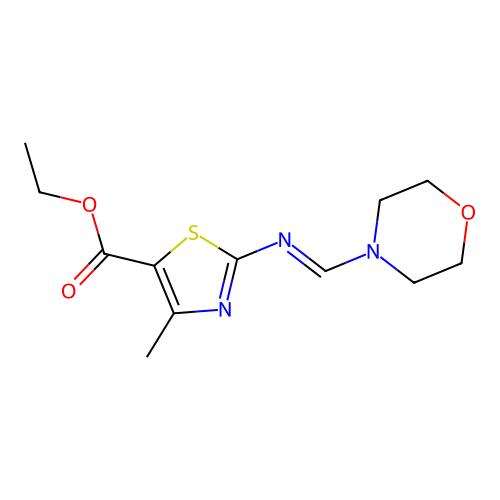 (E)-ethyl 4-methyl-2-((morpholinomethylene)amino)thiazole-5-carboxylate structure