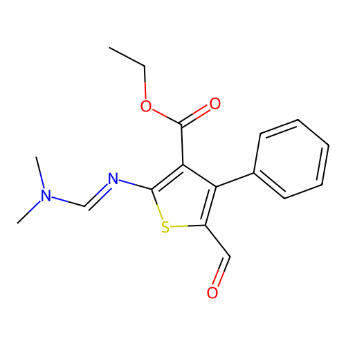 Ethyl 2-[(E)-dimethylaminomethylideneamino]-5-formyl-4-phenylthiophene-3-carboxylate structure
