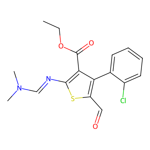 Ethyl 4-(2-chlorophenyl)-2-[(E)-dimethylaminomethylideneamino]-5-formylthiophene-3-carboxylate structure