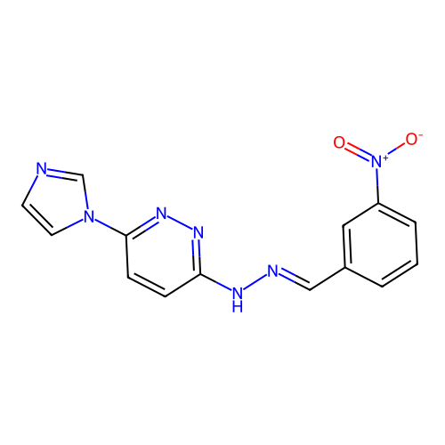 (E)-3-(1H-imidazol-1-yl)-6-(2-(3-nitrobenzylidene)hydrazinyl)pyridazine structure