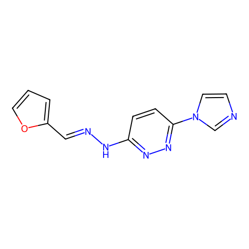 N-(furan-2-ylmethylideneamino)-6-imidazol-1-ylpyridazin-3-amine structure