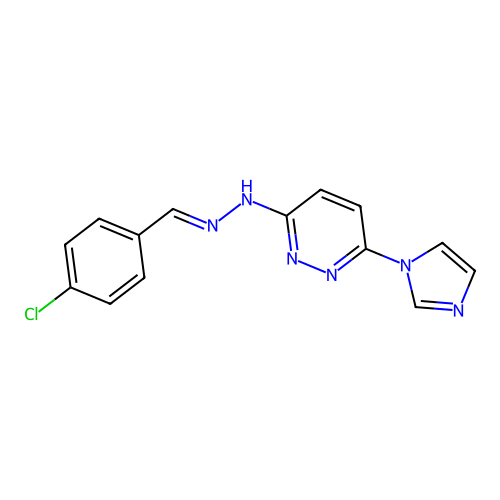 (E)-3-(2-(4-chlorobenzylidene)hydrazinyl)-6-(1H-imidazol-1-yl)pyridazine structure
