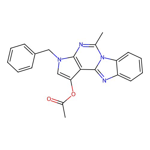 3-benzyl-5-methyl-3H-benzo[4,5]imidazo[1,2-c]pyrrolo[3,2-e]pyrimidin-1-yl acetate structure