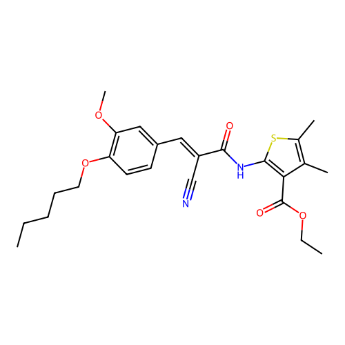 ethyl 2-({(2E)-2-cyano-3-[3-methoxy-4-(pentyloxy)phenyl]prop-2-enoyl}amino)-4,5-dimethylthiophene-3-carboxylate structure