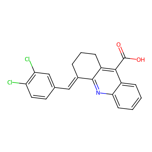 4-[(3,4-dichlorophenyl)methylidene]-1,2,3,4-tetrahydroacridine-9-carboxylic acid structure