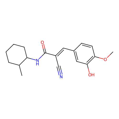 2-cyano-3-(3-hydroxy-4-methoxyphenyl)-N-(2-methylcyclohexyl)prop-2-enamide structure