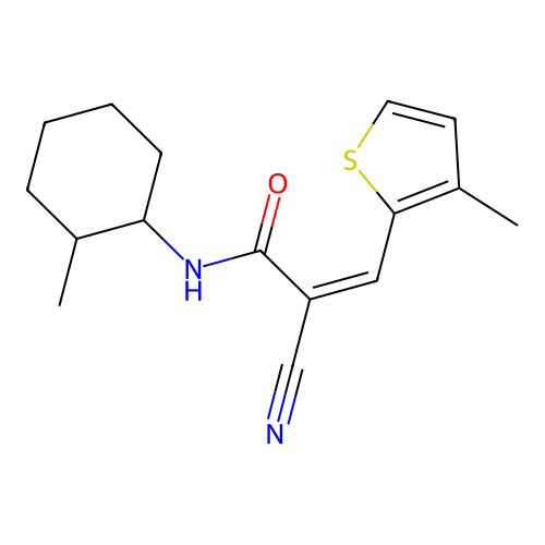 2-cyano-N-(2-methylcyclohexyl)-3-(3-methylthiophen-2-yl)prop-2-enamide structure