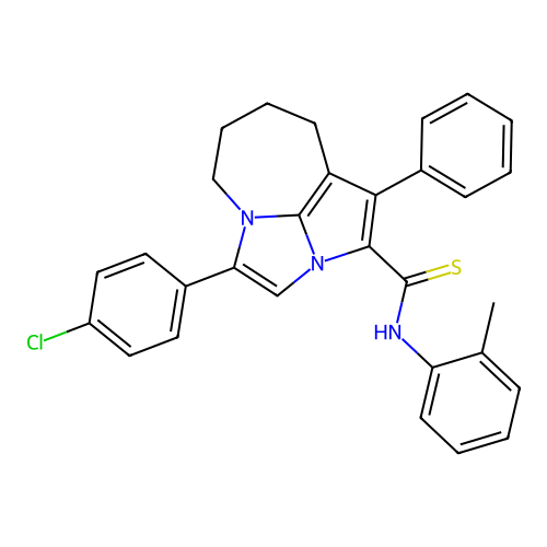 4-(4-chlorophenyl)-1-phenyl-N-(o-tolyl)-5,6,7,8-tetrahydro-2a,4a-diazacyclopenta[cd]azulene-2-carbothioamide structure