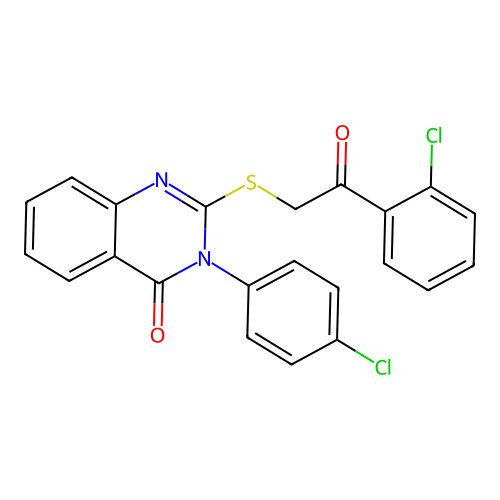 3-(4-chlorophenyl)-2-((2-(2-chlorophenyl)-2-oxoethyl)thio)quinazolin-4(3H)-one structure