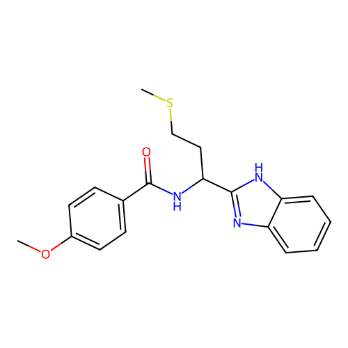 N-(1-(1H-benzo[d]imidazol-2-yl)-3-(methylthio)propyl)-4-methoxybenzamide structure
