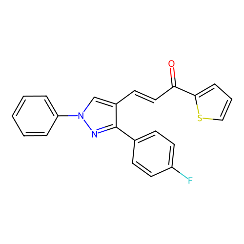 (E)-3-[3-(4-fluorophenyl)-1-phenylpyrazol-4-yl]-1-thiophen-2-ylprop-2-en-1-one structure