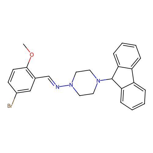 N-(5-bromo-2-methoxybenzylidene)-4-(9H-fluoren-9-yl)-1-piperazinamine structure
