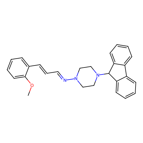 (E)-4-(9H-fluoren-9-yl)-N-((E)-3-(2-methoxyphenyl)allylidene)piperazin-1-amine structure