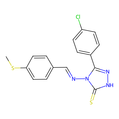 (E)-5-(4-chlorophenyl)-4-((4-(methylthio)benzylidene)amino)-4H-1,2,4-triazole-3-thiol structure