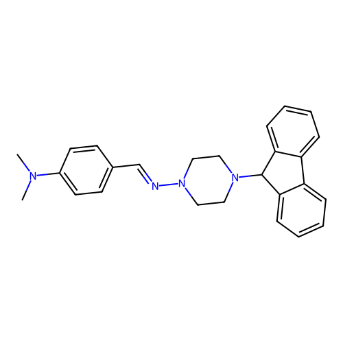 N-[4-(dimethylamino)benzylidene]-4-(9H-fluoren-9-yl)-1-piperazinamine structure
