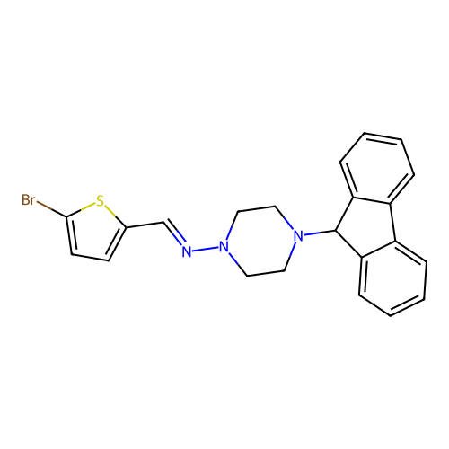 N-[(5-bromo-2-thienyl)methylene]-4-(9H-fluoren-9-yl)-1-piperazinamine structure