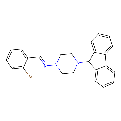 N-(2-bromobenzylidene)-4-(9H-fluoren-9-yl)-1-piperazinamine structure