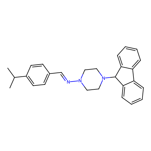 (E)-4-(9H-fluoren-9-yl)-N-(4-isopropylbenzylidene)piperazin-1-amine structure