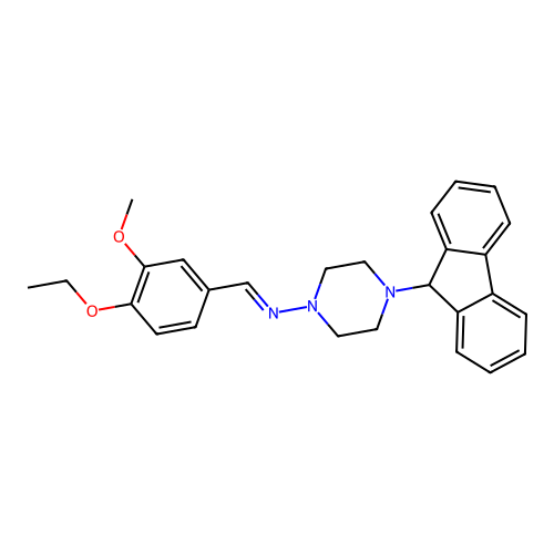 (E)-N-(4-ethoxy-3-methoxybenzylidene)-4-(9H-fluoren-9-yl)piperazin-1-amine structure