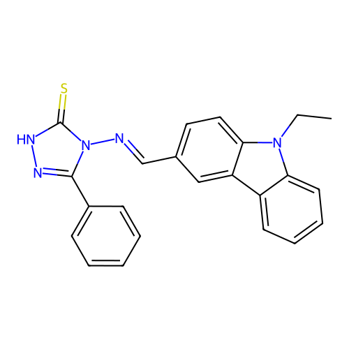 (E)-4-(((9-ethyl-9H-carbazol-3-yl)methylene)amino)-5-phenyl-4H-1,2,4-triazole-3-thiol structure