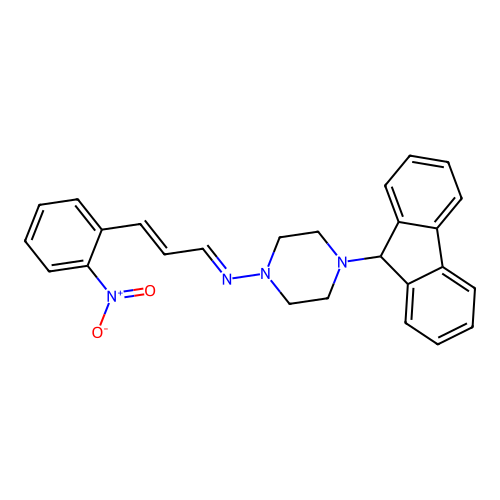 (E)-4-(9H-fluoren-9-yl)-N-((E)-3-(2-nitrophenyl)allylidene)piperazin-1-amine structure
