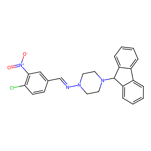 N-(4-chloro-3-nitrobenzylidene)-4-(9H-fluoren-9-yl)-1-piperazinamine structure