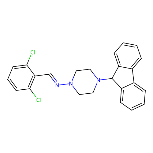 1-(2,6-dichlorophenyl)-N-[4-(9H-fluoren-9-yl)piperazin-1-yl]methanimine structure