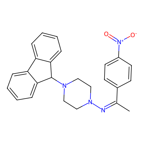 4-(9H-fluoren-9-yl)-N-[(1Z)-1-(4-nitrophenyl)ethylidene]piperazin-1-amine structure