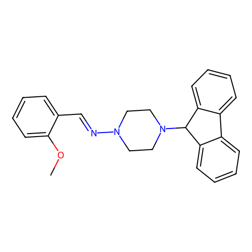 4-(9H-fluoren-9-yl)-N-(2-methoxybenzylidene)-1-piperazinamine structure
