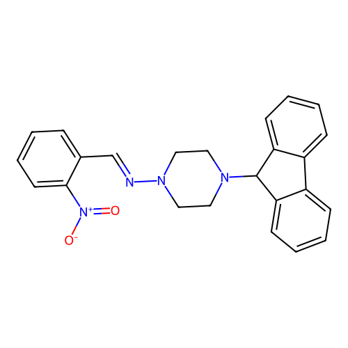 4-(9H-fluoren-9-yl)-N-(2-nitrobenzylidene)-1-piperazinamine structure