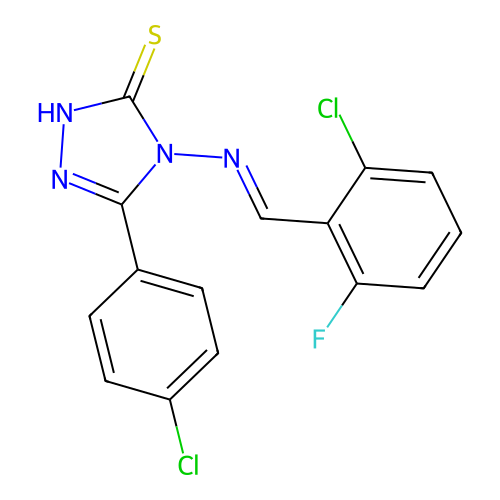 4-[(E)-(2-chloro-6-fluorophenyl)methylideneamino]-3-(4-chlorophenyl)-1H-1,2,4-triazole-5-thione structure