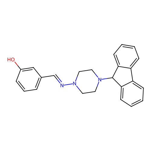 3-({[4-(9H-fluoren-9-yl)piperazin-1-yl]imino}methyl)phenol structure