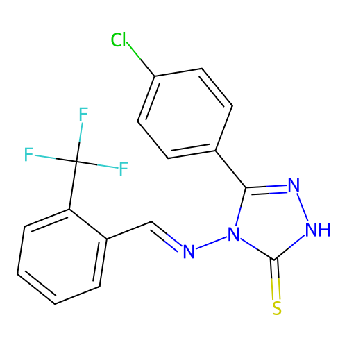 (E)-5-(4-chlorophenyl)-4-((2-(trifluoromethyl)benzylidene)amino)-4H-1,2,4-triazole-3-thiol structure