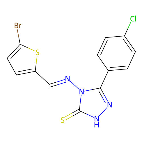 4-{[(E)-(5-bromothiophen-2-yl)methylidene]amino}-5-(4-chlorophenyl)-4H-1,2,4-triazole-3-thiol structure