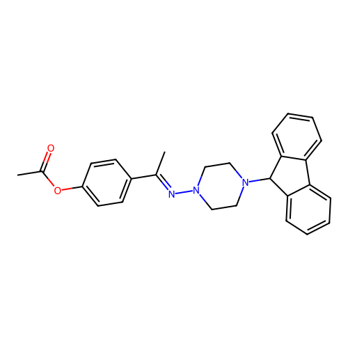 4-{(1E)-N-[4-(9H-fluoren-9-yl)piperazin-1-yl]ethanimidoyl}phenyl acetate structure