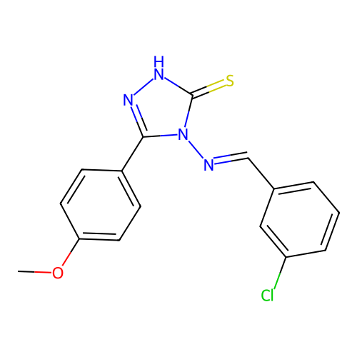 (E)-4-((3-chlorobenzylidene)amino)-5-(4-methoxyphenyl)-4H-1,2,4-triazole-3-thiol structure
