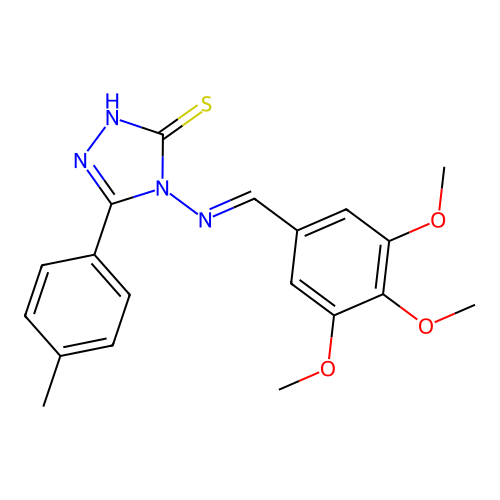 (E)-5-(p-tolyl)-4-((3,4,5-trimethoxybenzylidene)amino)-4H-1,2,4-triazole-3-thiol structure