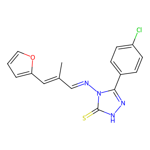 5-(4-chlorophenyl)-4-{[(1E,2E)-3-(furan-2-yl)-2-methylprop-2-en-1-ylidene]amino}-4H-1,2,4-triazole-3-thiol structure