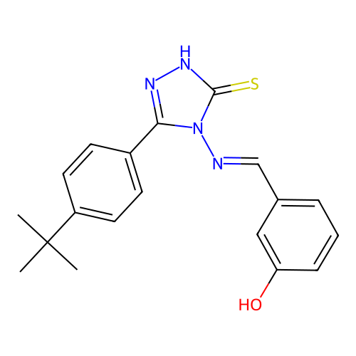 3-(((3-(4-Tert-butylphenyl)-5-mercapto-4H-1,2,4-triazol-4-YL)imino)methyl)phenol structure