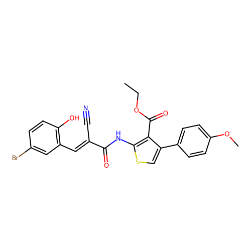 (E)-ethyl 2-(3-(5-bromo-2-hydroxyphenyl)-2-cyanoacrylamido)-4-(4-methoxyphenyl)thiophene-3-carboxylate structure