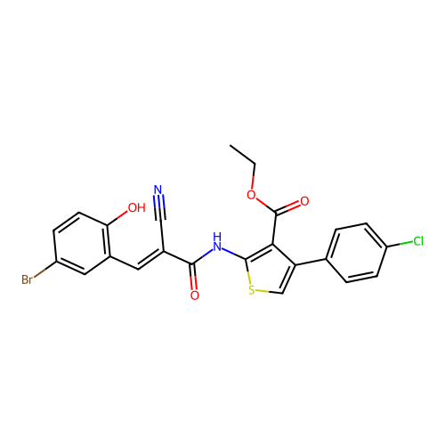 (E)-ethyl 2-(3-(5-bromo-2-hydroxyphenyl)-2-cyanoacrylamido)-4-(4-chlorophenyl)thiophene-3-carboxylate structure