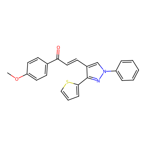 1-(4-methoxyphenyl)-3-[1-phenyl-3-(2-thienyl)-1H-pyrazol-4-yl]-2-propen-1-one structure