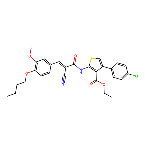 ethyl 2-[(2E)-3-(4-butoxy-3-methoxyphenyl)-2-cyanoprop-2-enoylamino]-4-(4-chlo rophenyl)thiophene-3-carboxylate structure