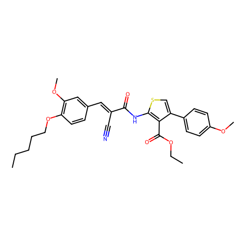 ethyl 2-[(2E)-2-cyano-3-(3-methoxy-4-pentyloxyphenyl)prop-2-enoylamino]-4-(4-m ethoxyphenyl)thiophene-3-carboxylate structure